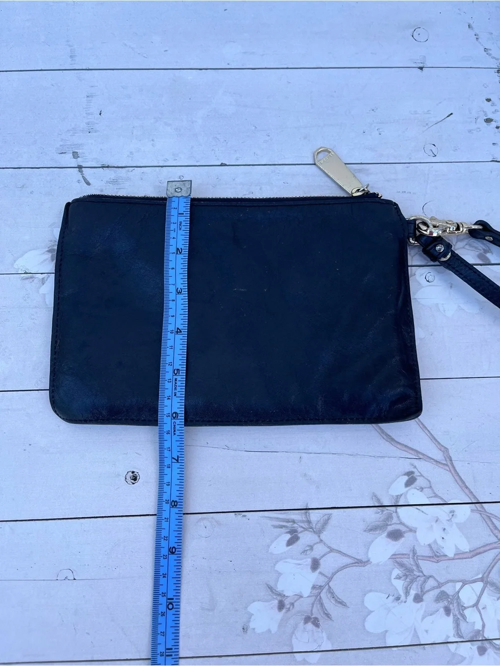 Brahmin Black Leather Wristlet with Gold Hardware